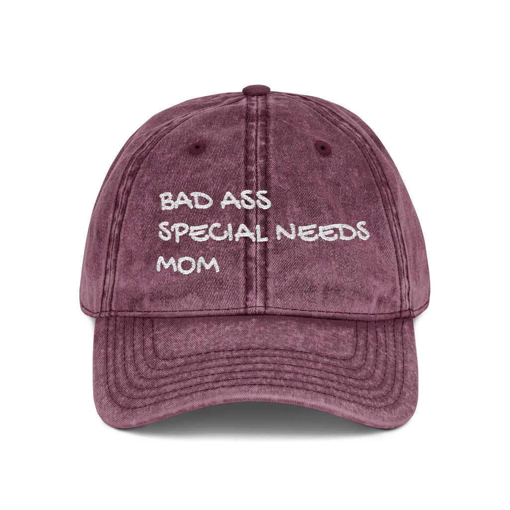 Vintage Embroidered Cap — "Bad Ass Special Needs Mom" Red