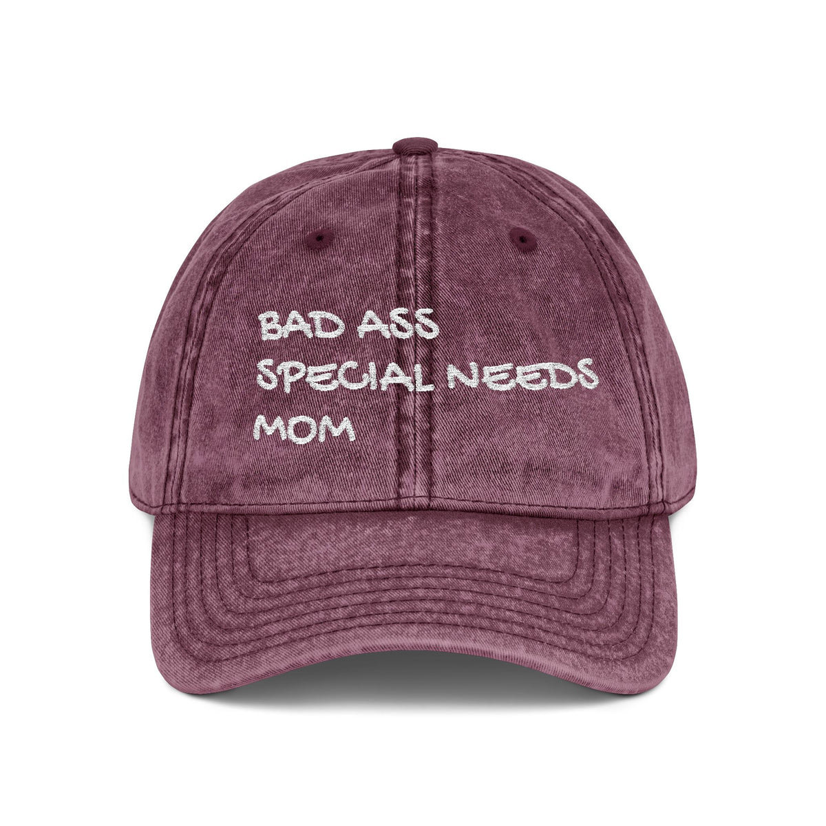 Vintage Embroidered Cap — "Bad Ass Special Needs Mom" Red