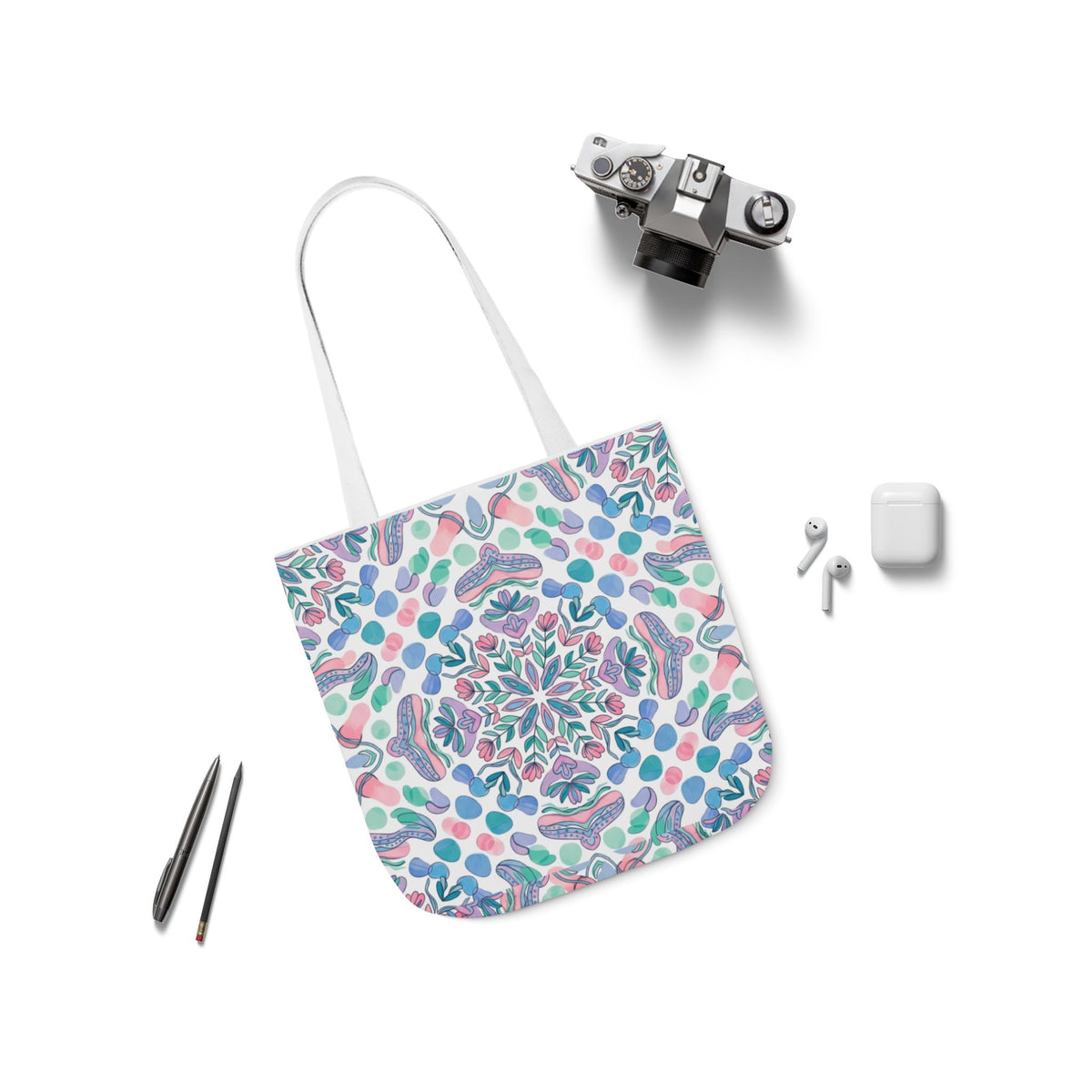 Pastel Mandala Canvas Tote — Boho Kaleidoscope Market Bag