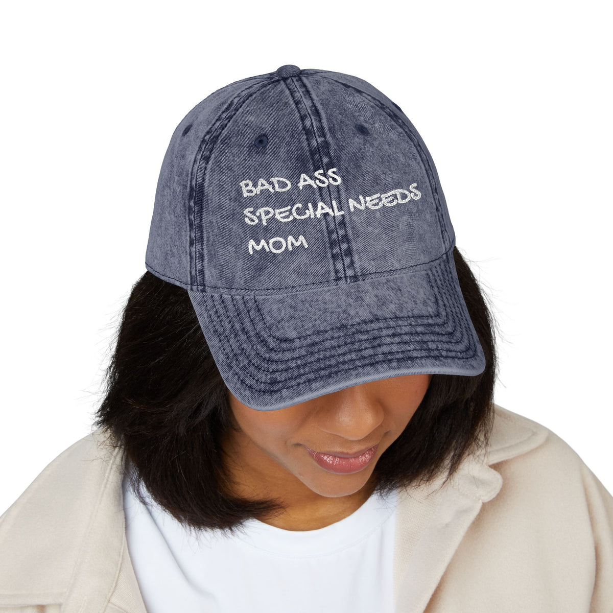 Vintage Embroidered Cap — "Bad Ass Special Needs Mom" Red