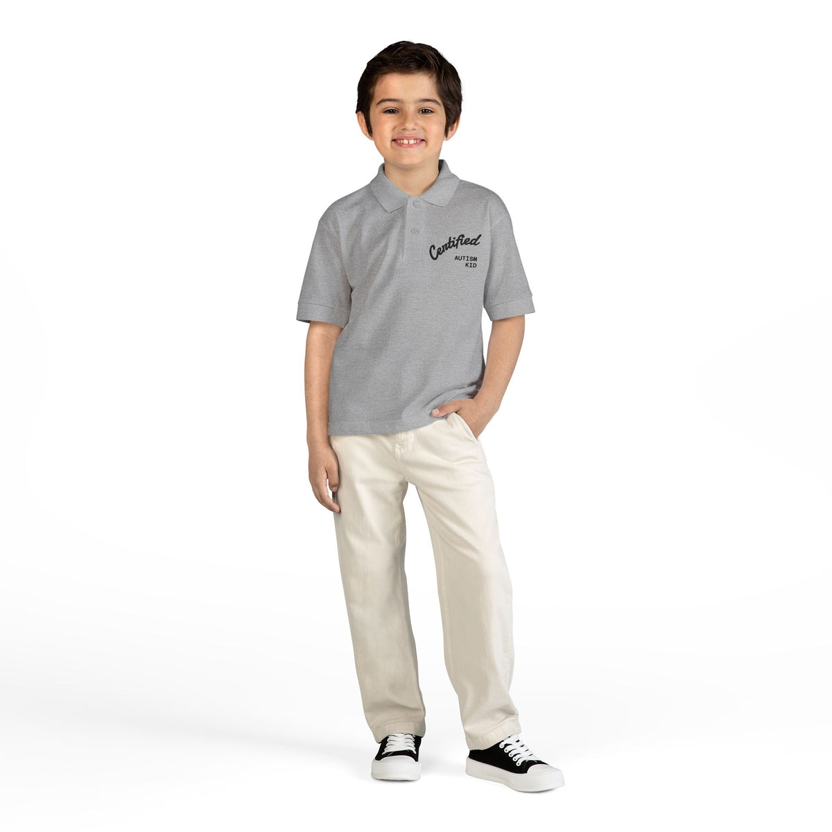 Youth Polo Shirt - 'Certified Autism Kid' Embroidered Chest Logo