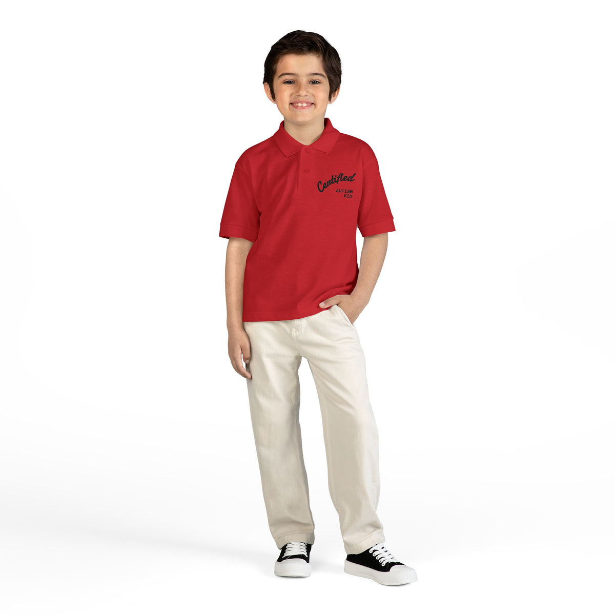 Youth Polo Shirt - 'Certified Autism Kid' Embroidered Chest Logo