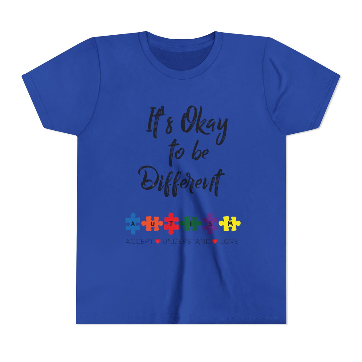 Youth Tee - "It's Okay to Be Different" Autism Awareness Puzzle Heart Design