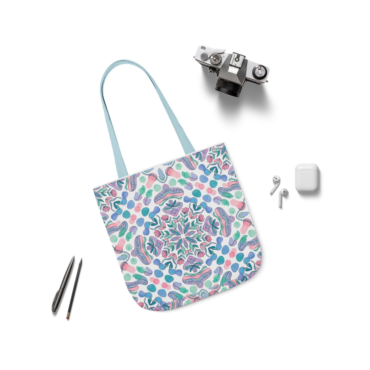 Pastel Mandala Canvas Tote — Boho Kaleidoscope Market Bag