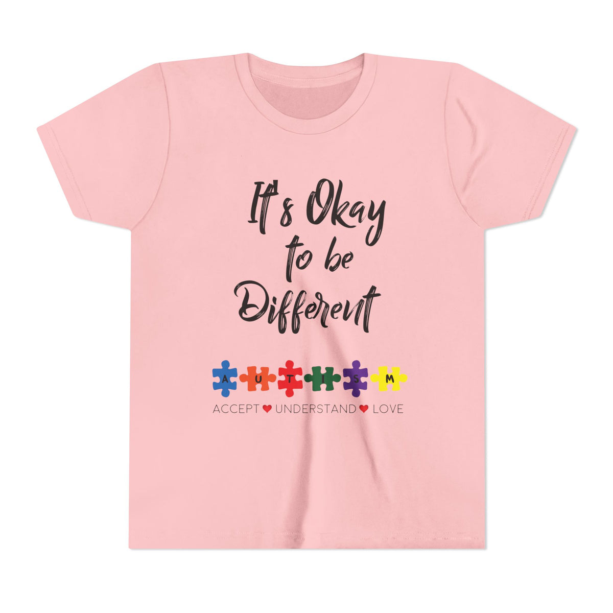 Youth Tee - "It's Okay to Be Different" Autism Awareness Puzzle Heart Design