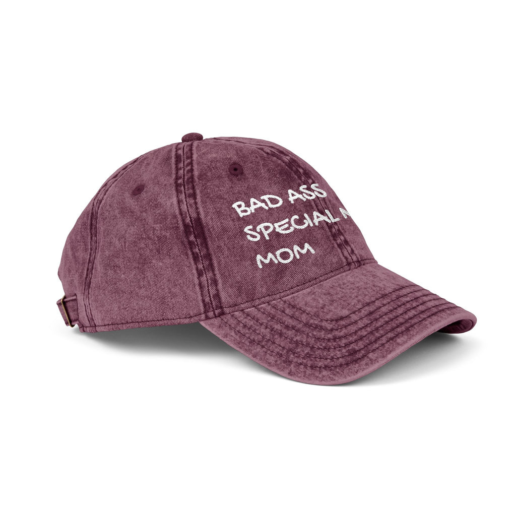 Vintage Embroidered Cap — "Bad Ass Special Needs Mom" Red