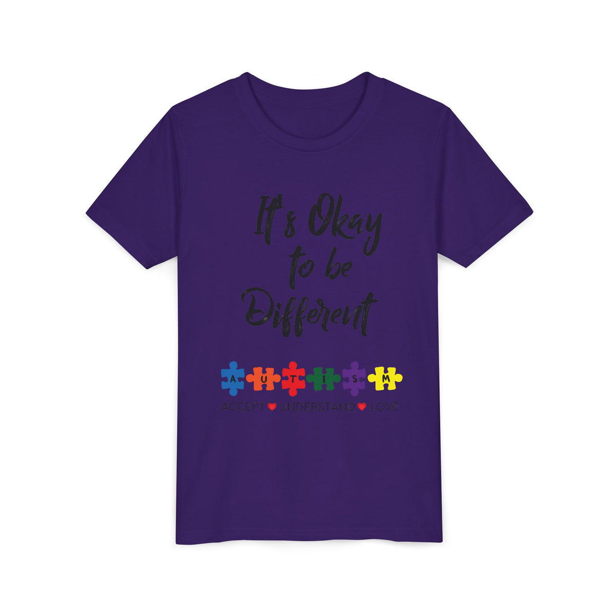 Youth Tee - "It's Okay to Be Different" Autism Awareness Puzzle Heart Design