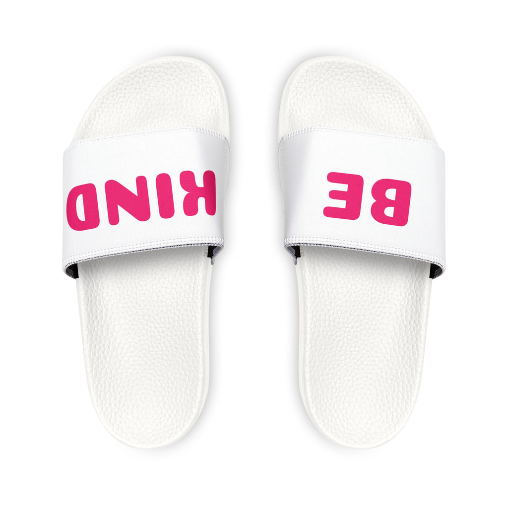 Youth Slide Sandals — "BE KIND" White Slides with Removable Strap