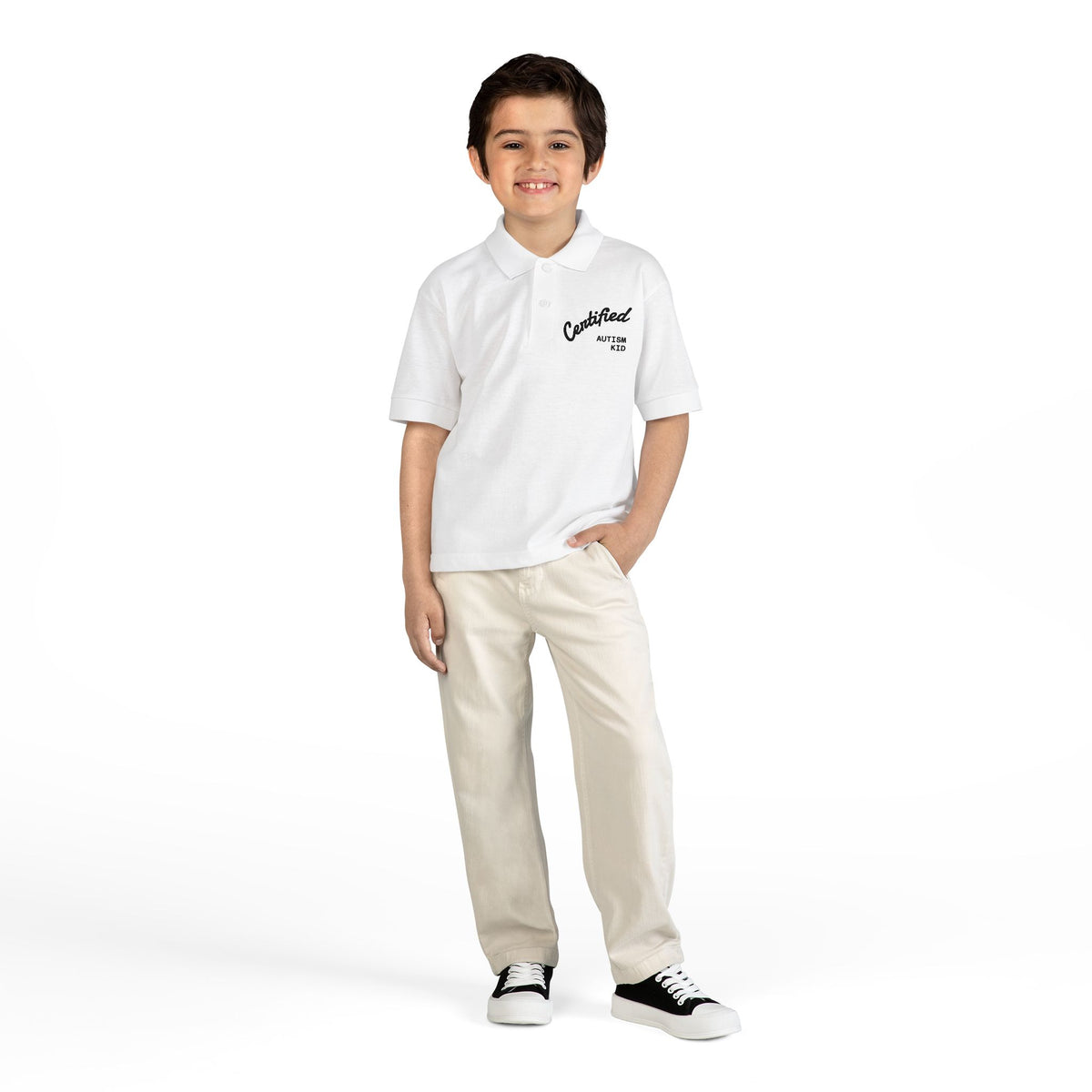 Youth Polo Shirt - 'Certified Autism Kid' Embroidered Chest Logo