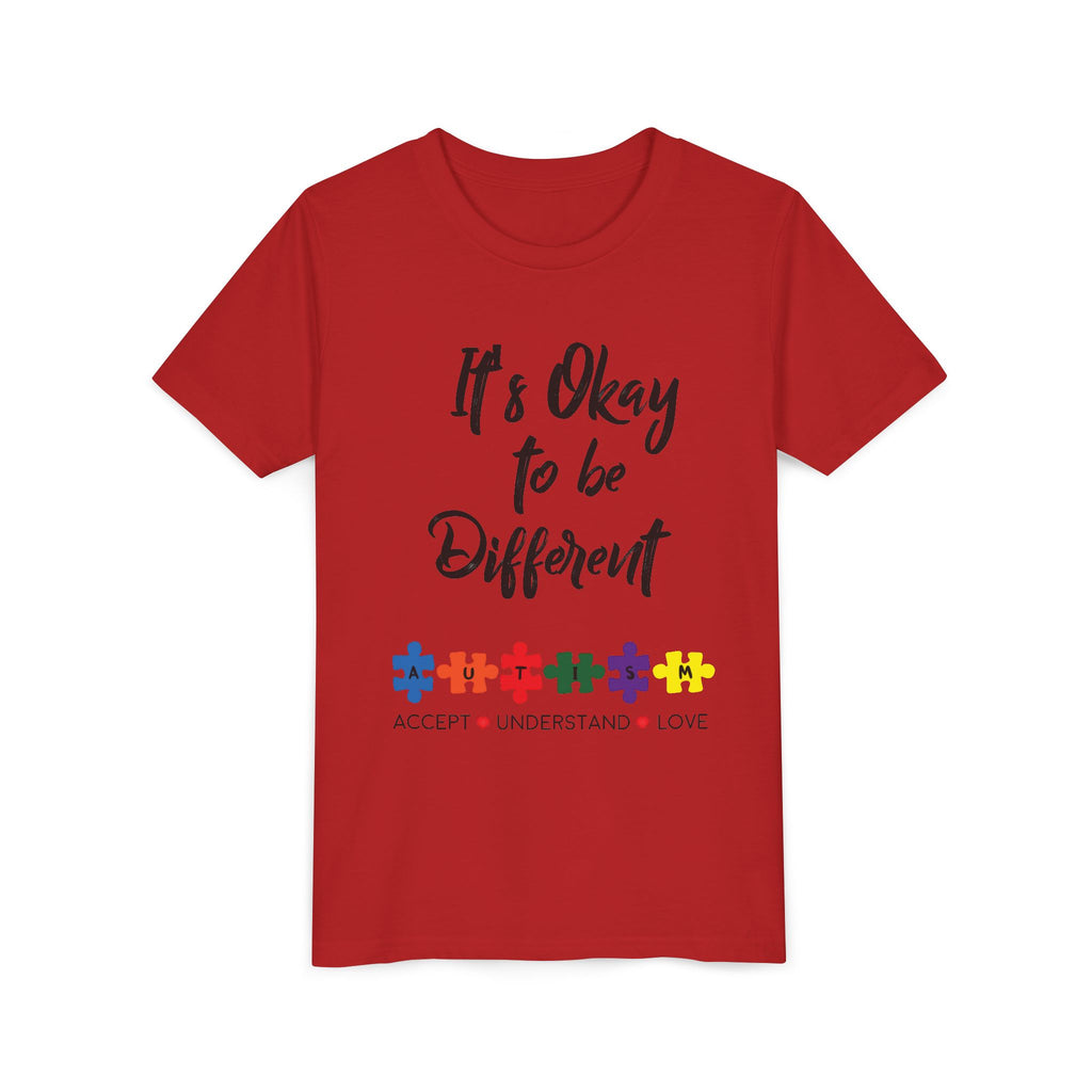 Youth Tee - "It's Okay to Be Different" Autism Awareness Puzzle Heart Design