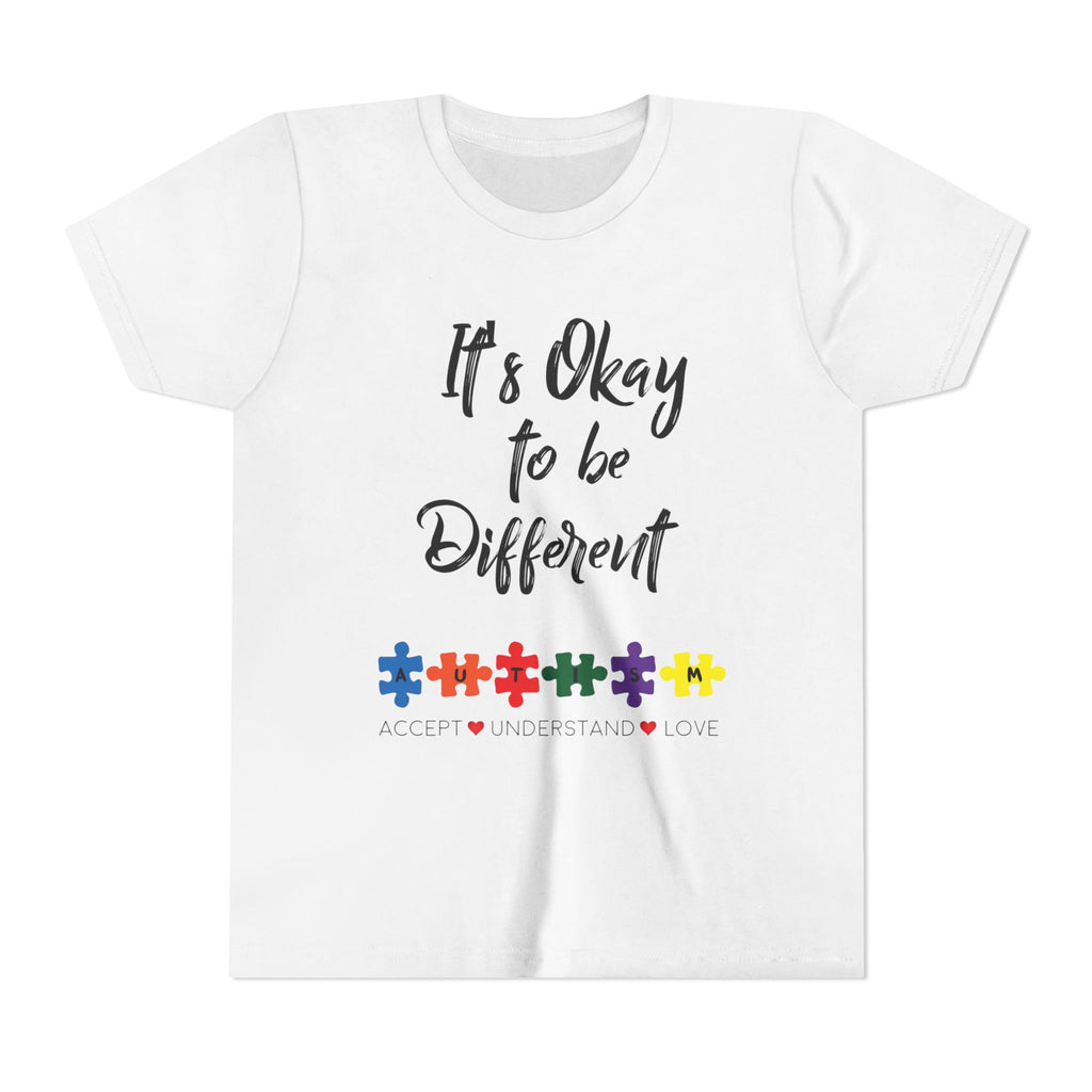 Youth Tee - "It's Okay to Be Different" Autism Awareness Puzzle Heart Design