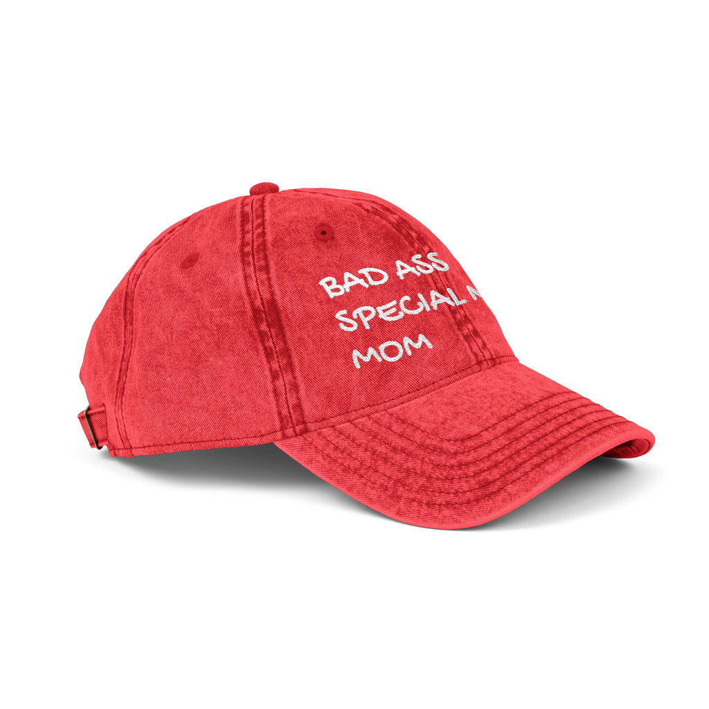 Vintage Embroidered Cap — "Bad Ass Special Needs Mom" Red