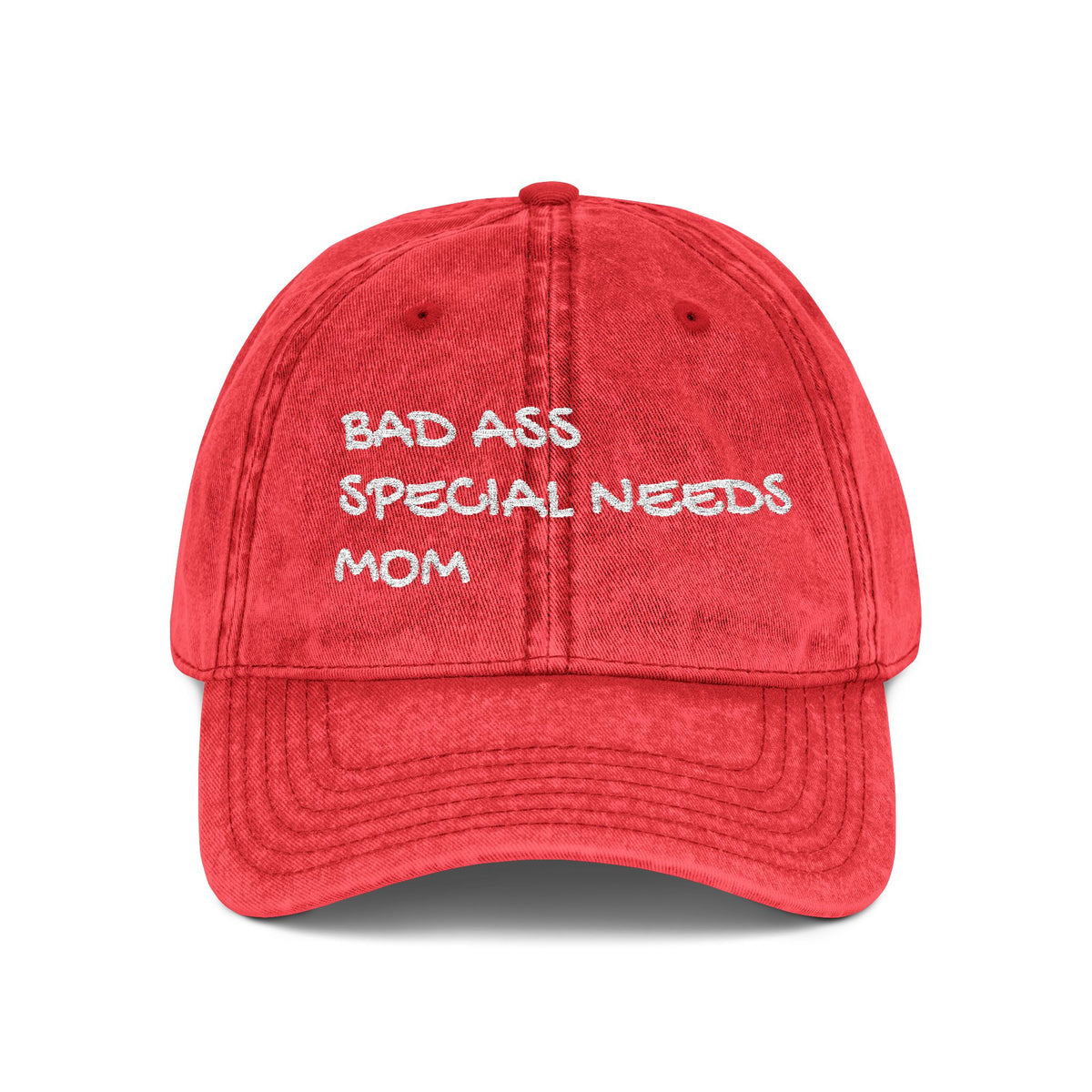 Vintage Embroidered Cap — "Bad Ass Special Needs Mom" Red