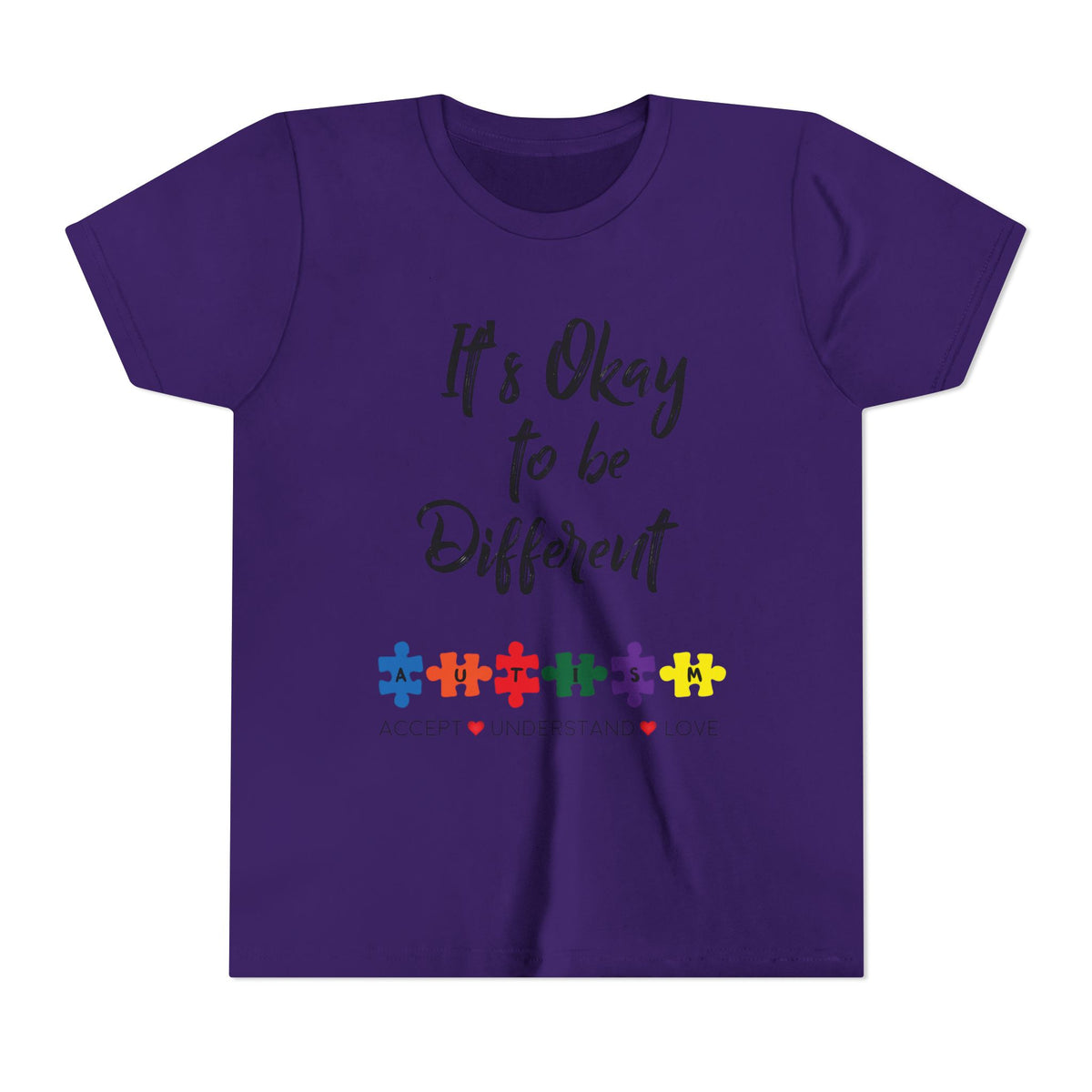Youth Tee - "It's Okay to Be Different" Autism Awareness Puzzle Heart Design