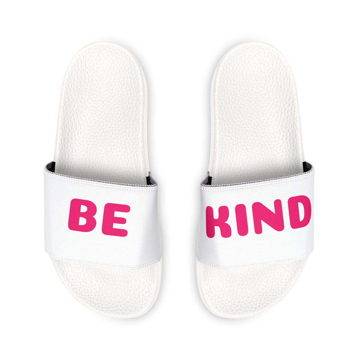 Youth Slide Sandals — "BE KIND" White Slides with Removable Strap