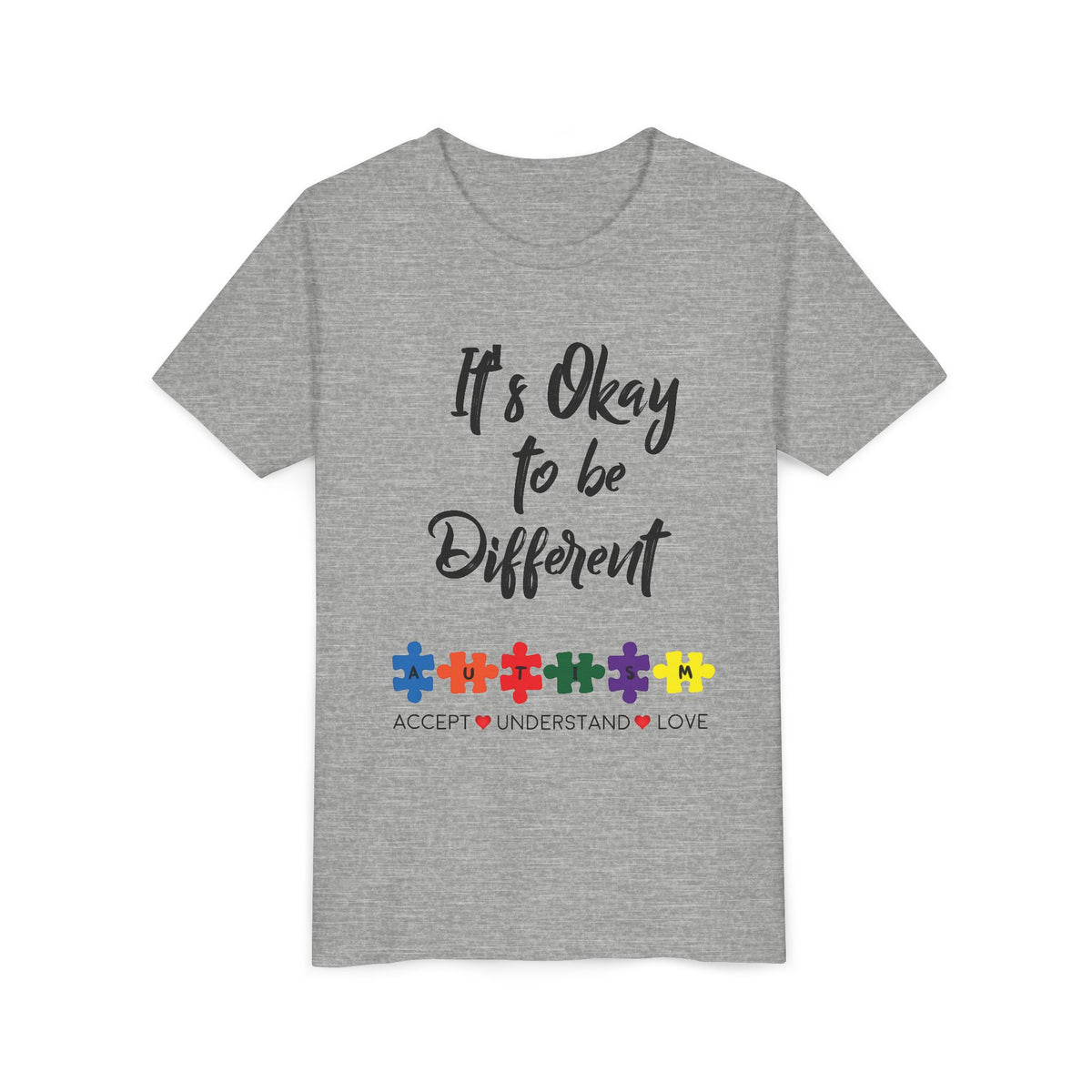 Youth Tee - "It's Okay to Be Different" Autism Awareness Puzzle Heart Design