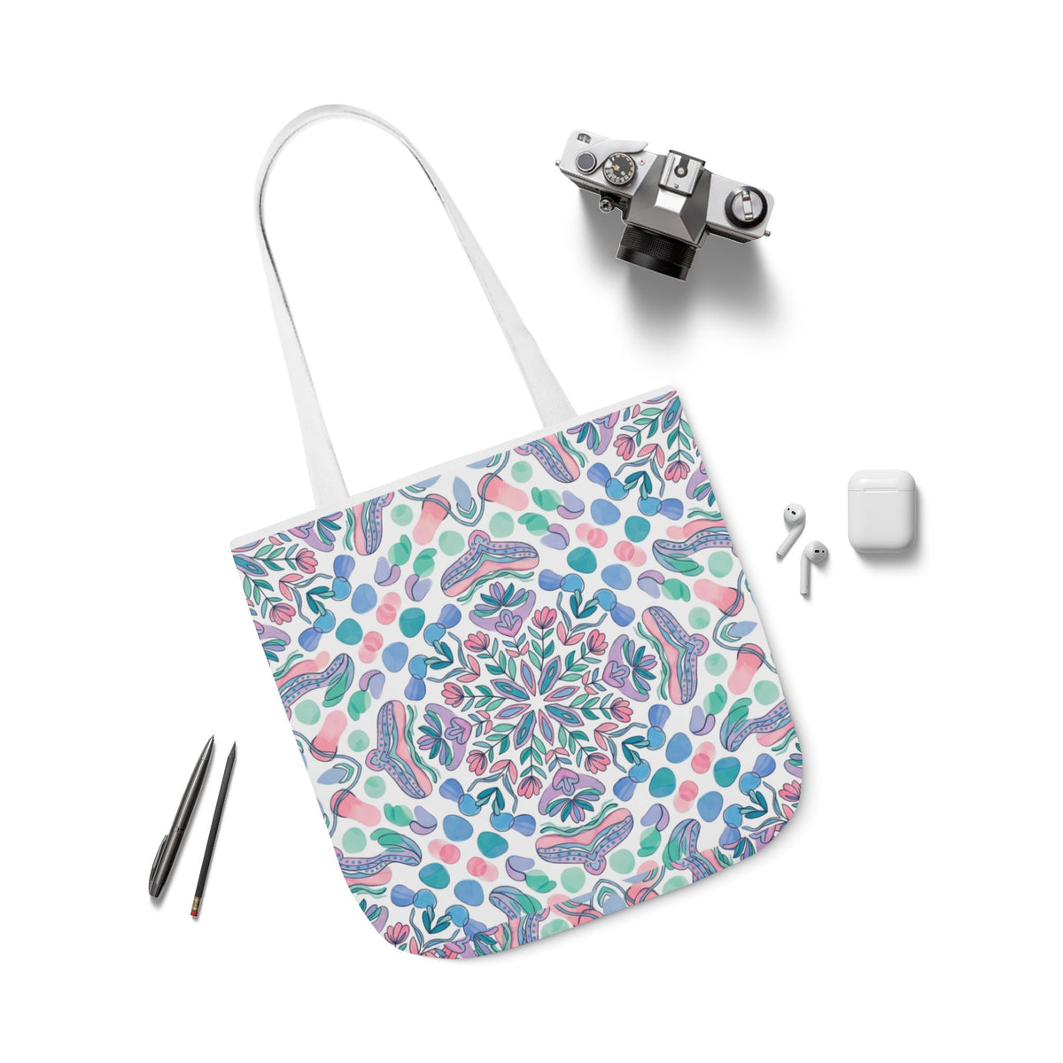 Pastel Mandala Canvas Tote — Boho Kaleidoscope Market Bag