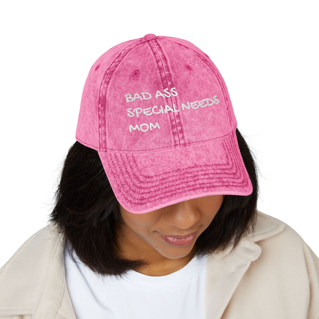 Vintage Embroidered Cap — "Bad Ass Special Needs Mom" Red