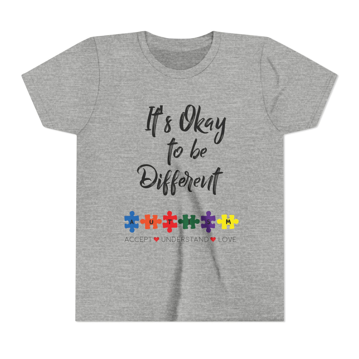 Youth Tee - "It's Okay to Be Different" Autism Awareness Puzzle Heart Design