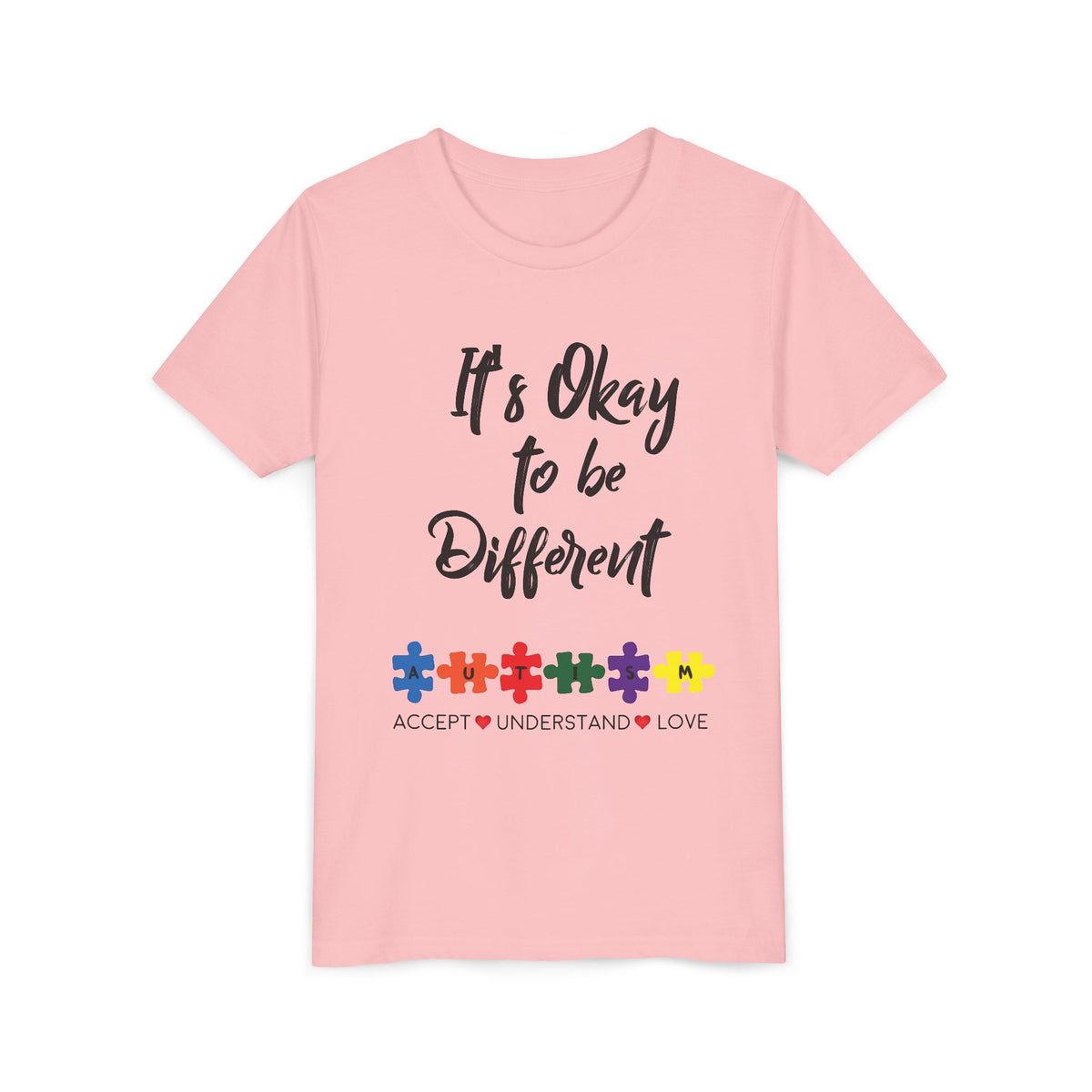 Youth Tee - "It's Okay to Be Different" Autism Awareness Puzzle Heart Design