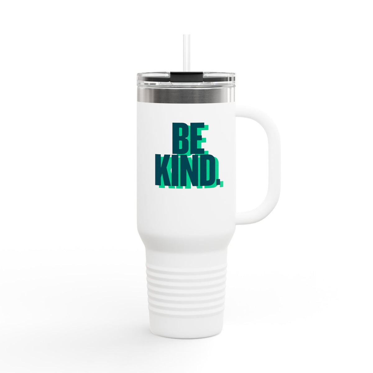 Be Kind 40oz Insulated Travel Mug — Large Stainless Tumbler with Straw