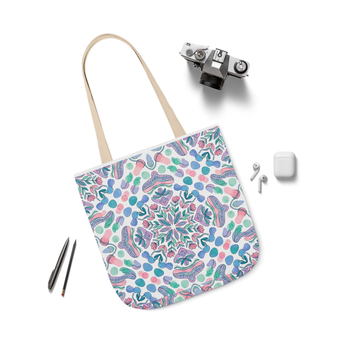 Pastel Mandala Canvas Tote — Boho Kaleidoscope Market Bag