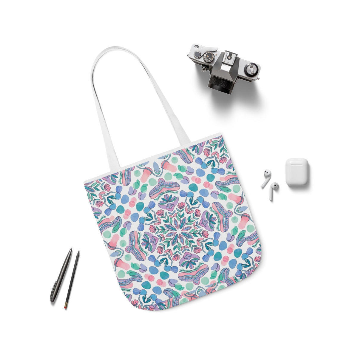 Pastel Mandala Canvas Tote — Boho Kaleidoscope Market Bag