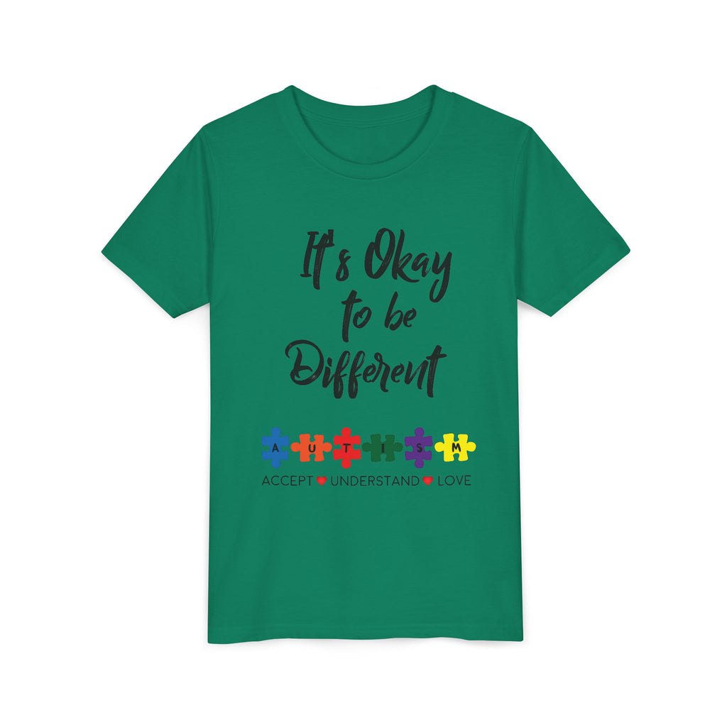 Youth Tee - "It's Okay to Be Different" Autism Awareness Puzzle Heart Design
