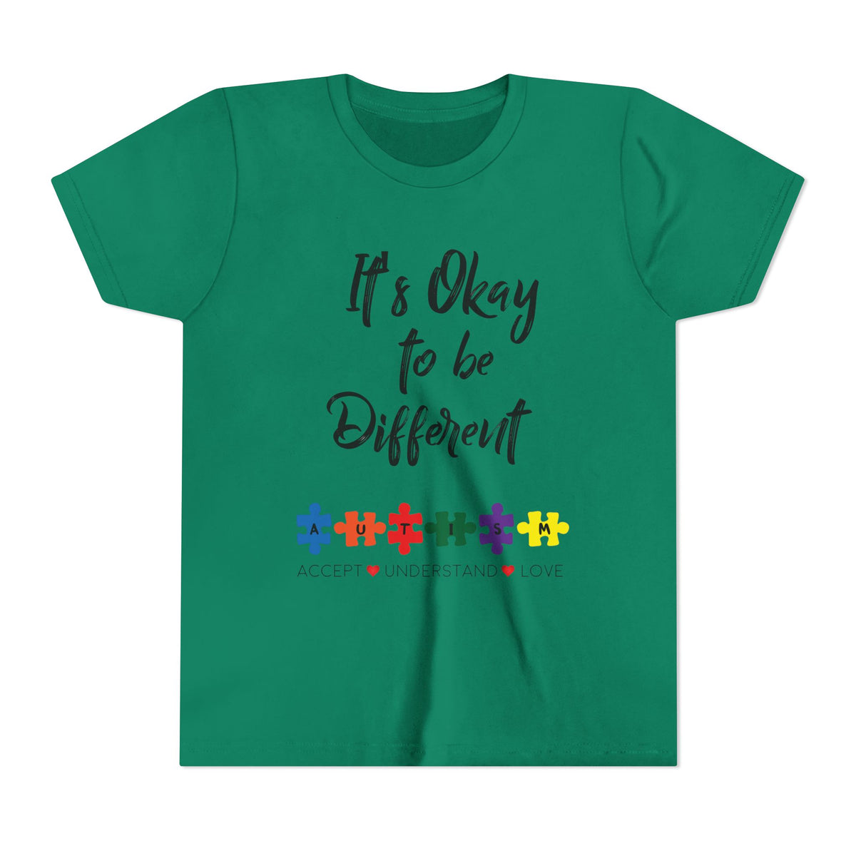 Youth Tee - "It's Okay to Be Different" Autism Awareness Puzzle Heart Design