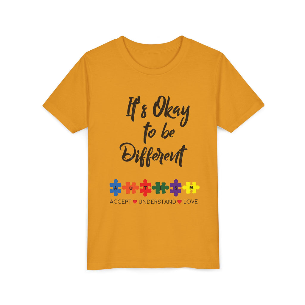 Youth Tee - "It's Okay to Be Different" Autism Awareness Puzzle Heart Design