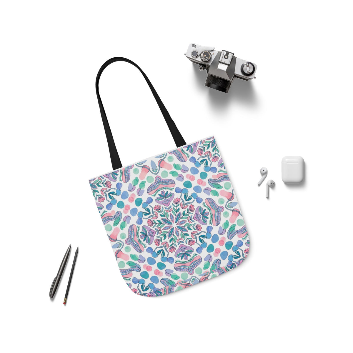 Pastel Mandala Canvas Tote — Boho Kaleidoscope Market Bag