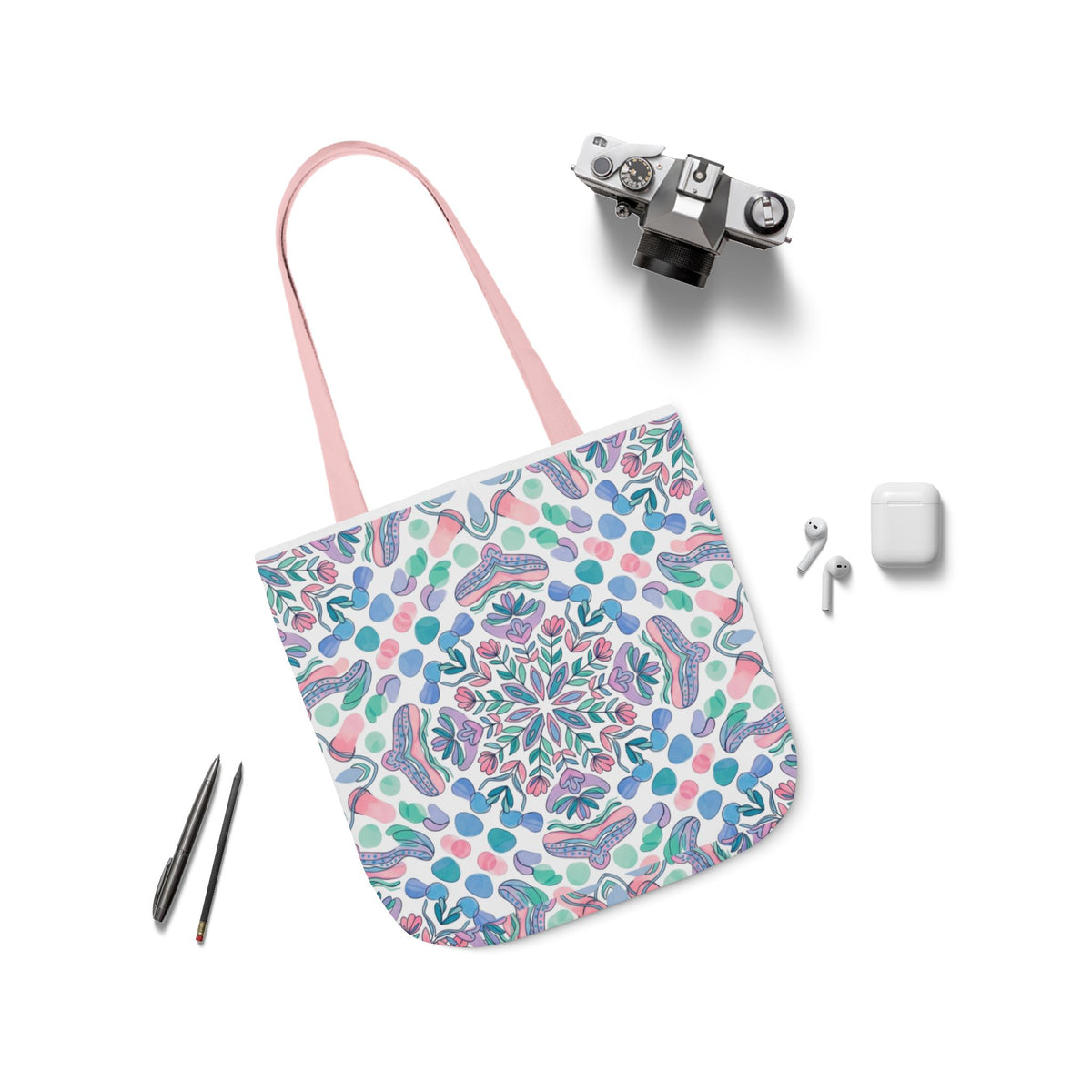 Pastel Mandala Canvas Tote — Boho Kaleidoscope Market Bag