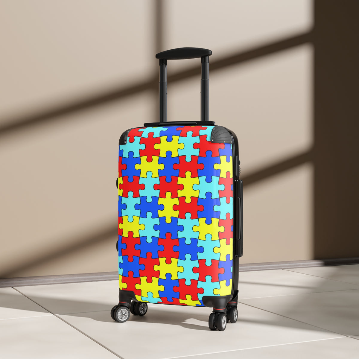 Colorful Puzzle Design Suitcase - Unique Travel Luggage for Kids and Adults