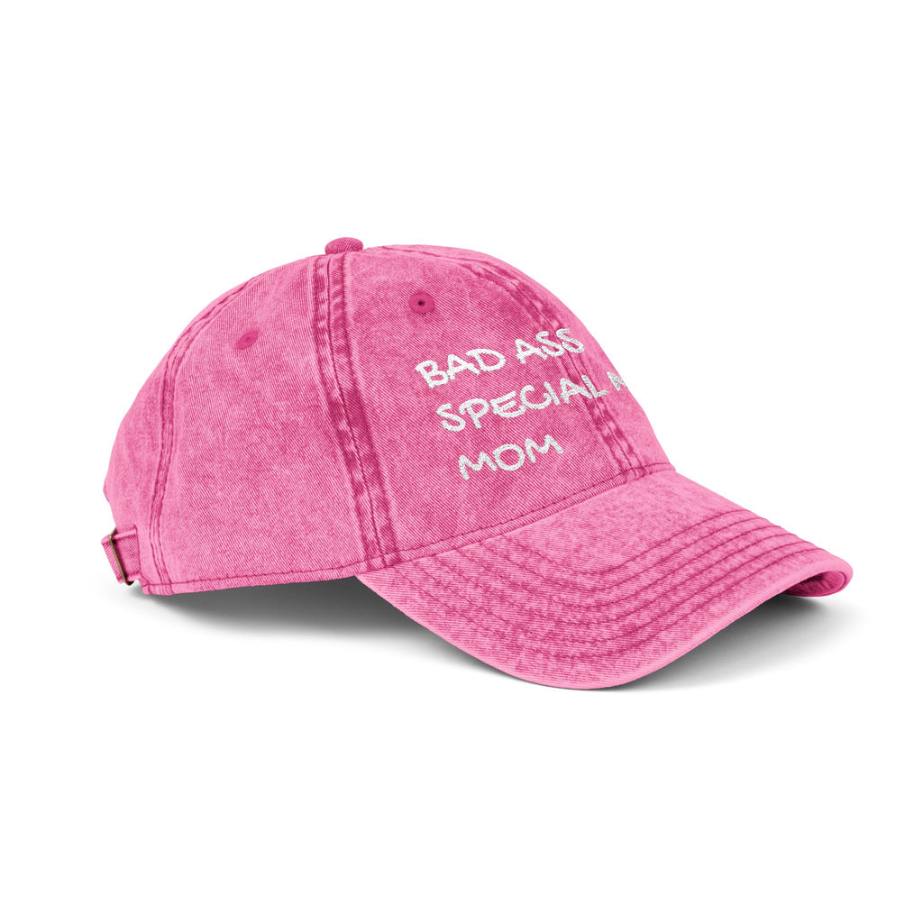Vintage Embroidered Cap — "Bad Ass Special Needs Mom" Red