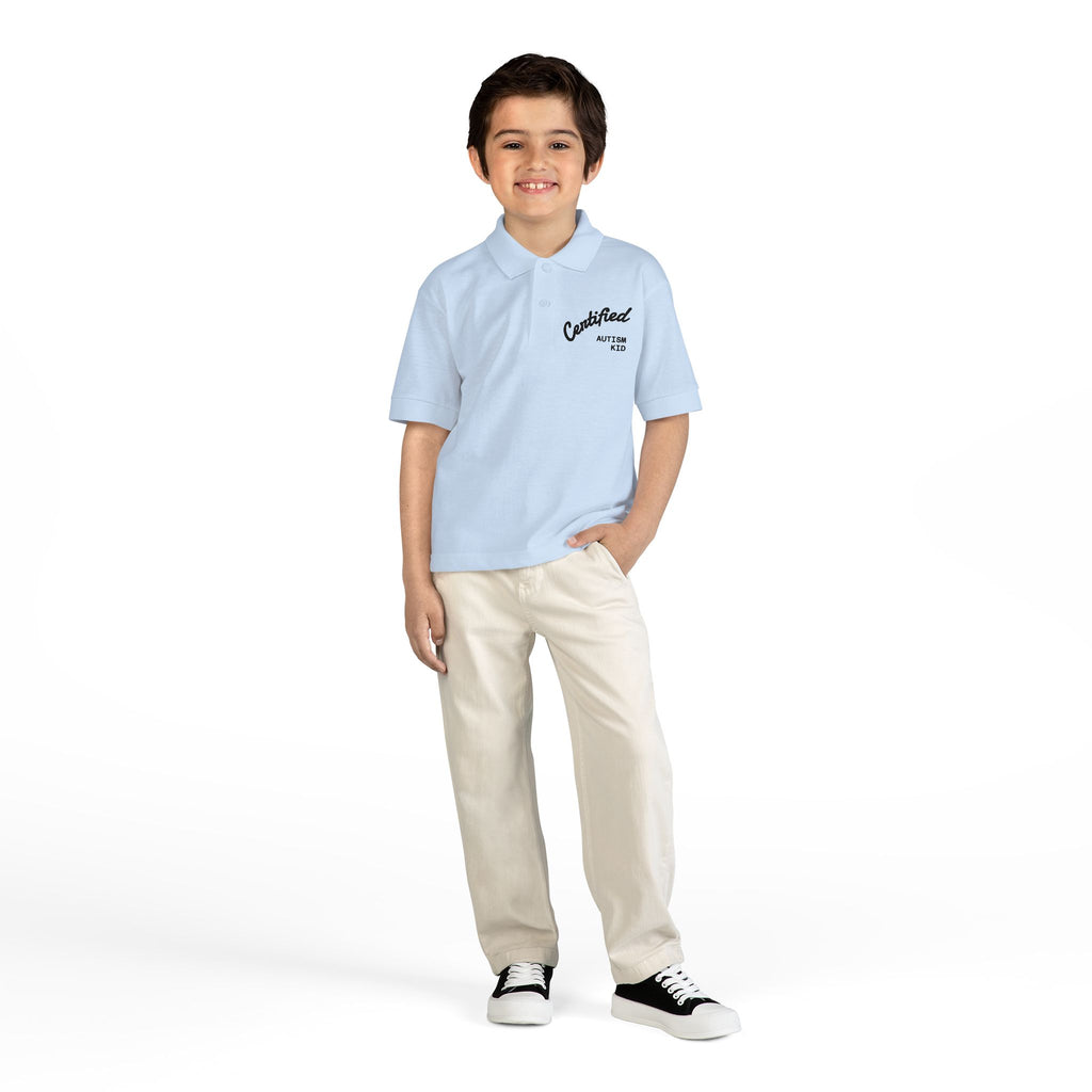 Youth Polo Shirt - 'Certified Autism Kid' Embroidered Chest Logo