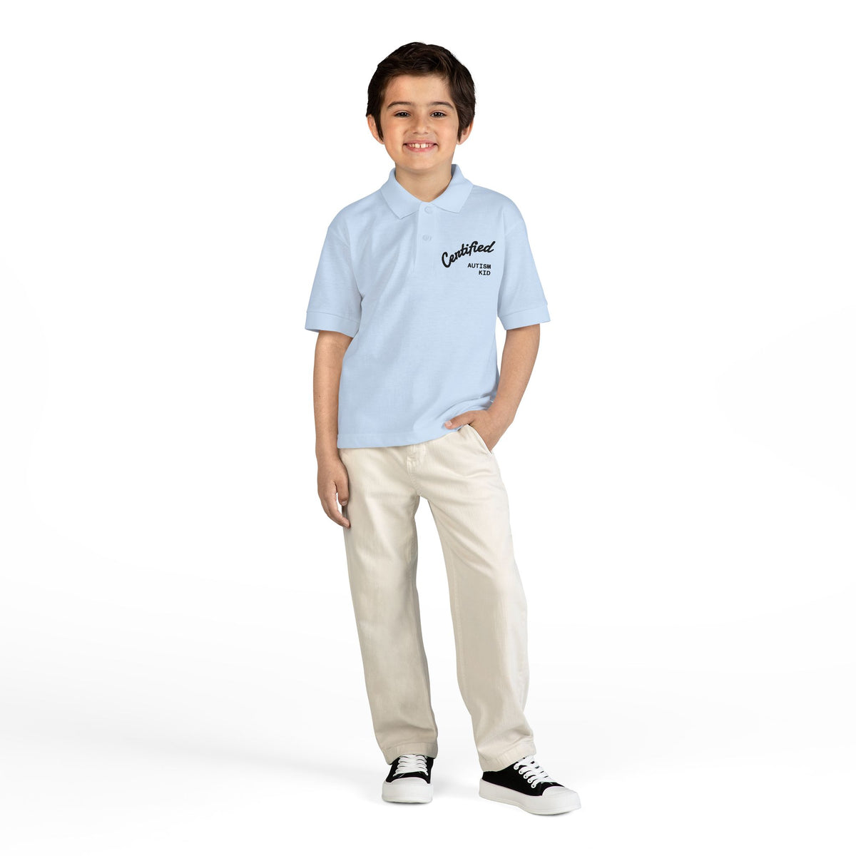Youth Polo Shirt - 'Certified Autism Kid' Embroidered Chest Logo
