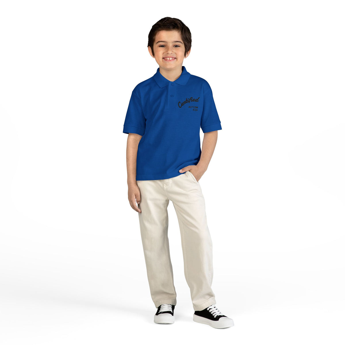 Youth Polo Shirt - 'Certified Autism Kid' Embroidered Chest Logo