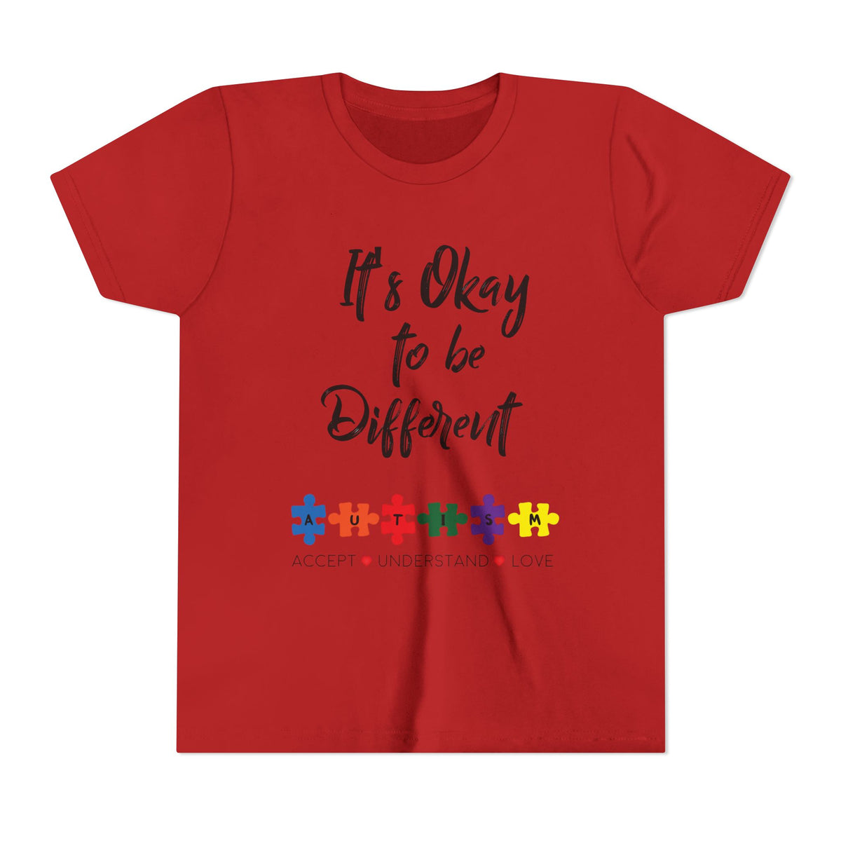 Youth Tee - "It's Okay to Be Different" Autism Awareness Puzzle Heart Design