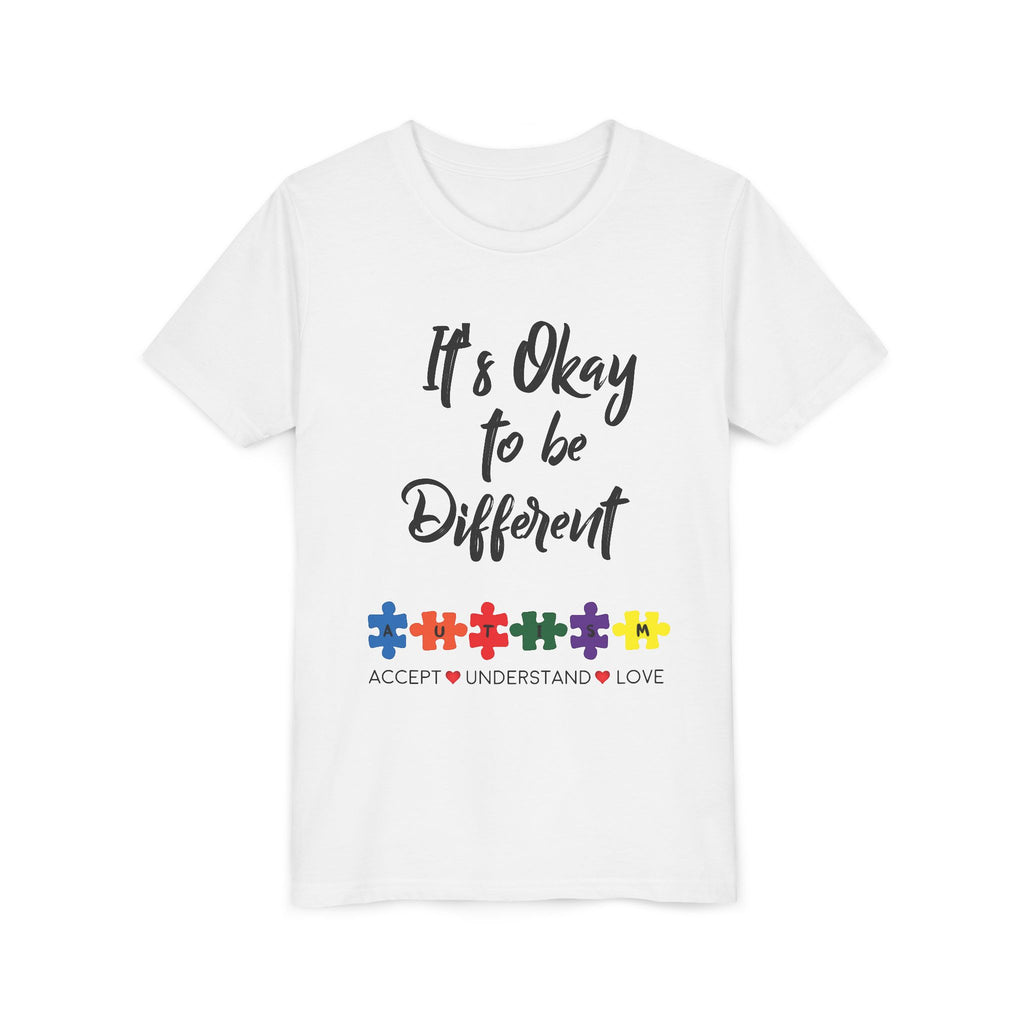 Youth Tee - "It's Okay to Be Different" Autism Awareness Puzzle Heart Design